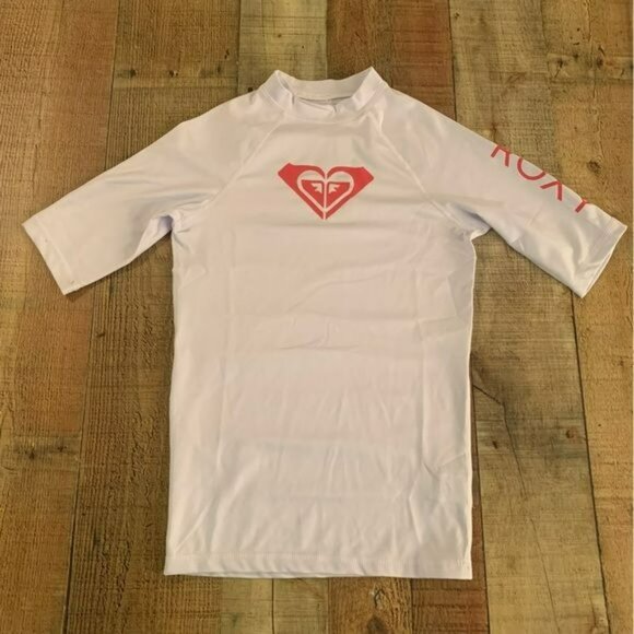 Roxy girls size xxl white and pink swim short sleeve rashguard - Picture 1 of 10